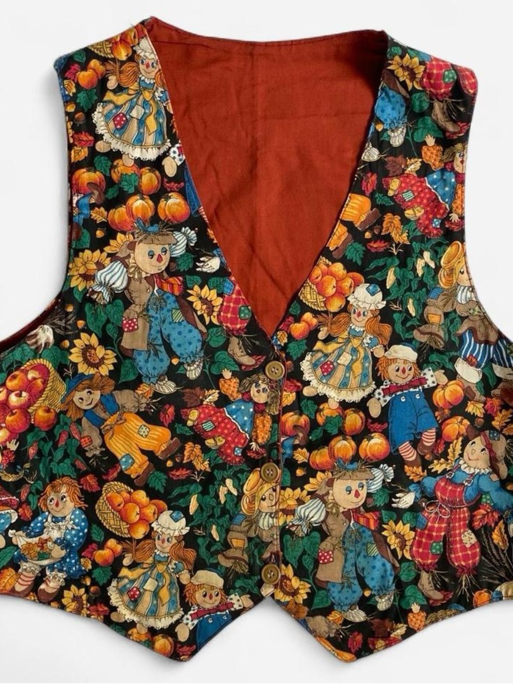 Vintage handmade autumn harvest pumpkin scarecrow ragdoll fall vest